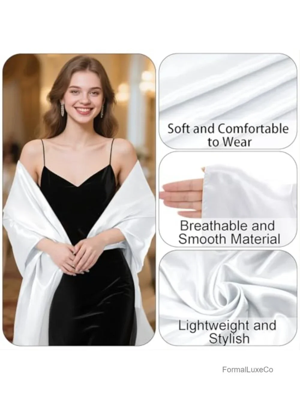 Satin Pashmina Shawl Wrap Extra Long Wedding Bridesmaid Scarf